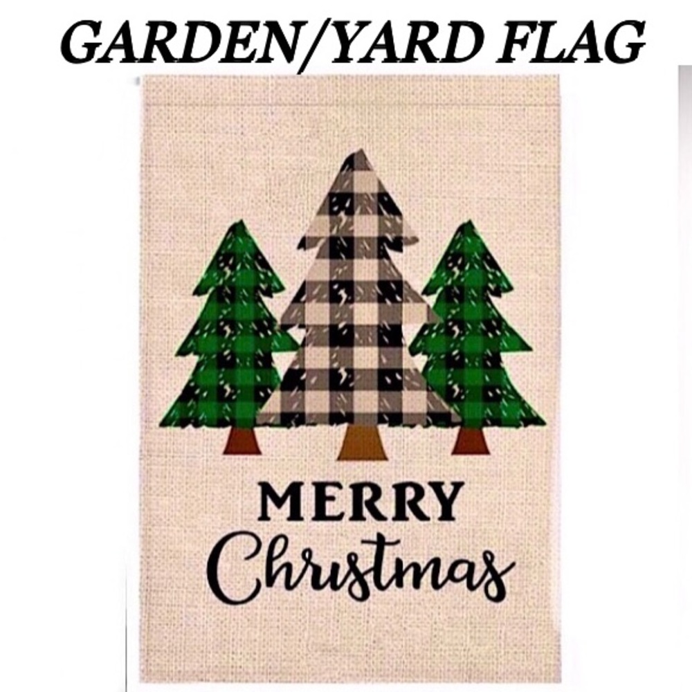 CHRISTMAS FLAG Merry Christmas Burlap flag Pine Trees Green size 12x18 NWT